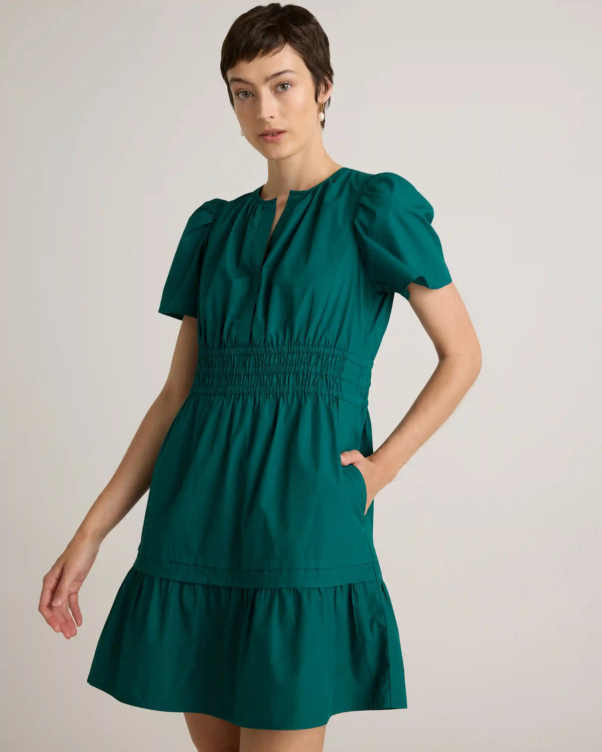 100% Organic Cotton Poplin Tiered Mini Dress
