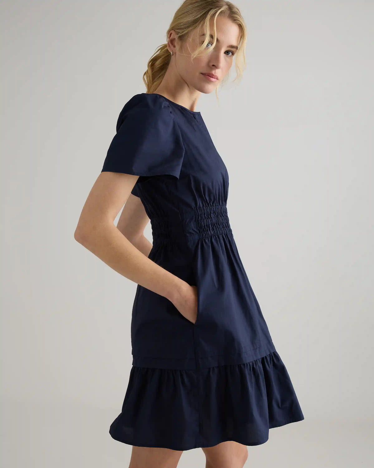 100% Organic Cotton Poplin Tiered Mini Dress