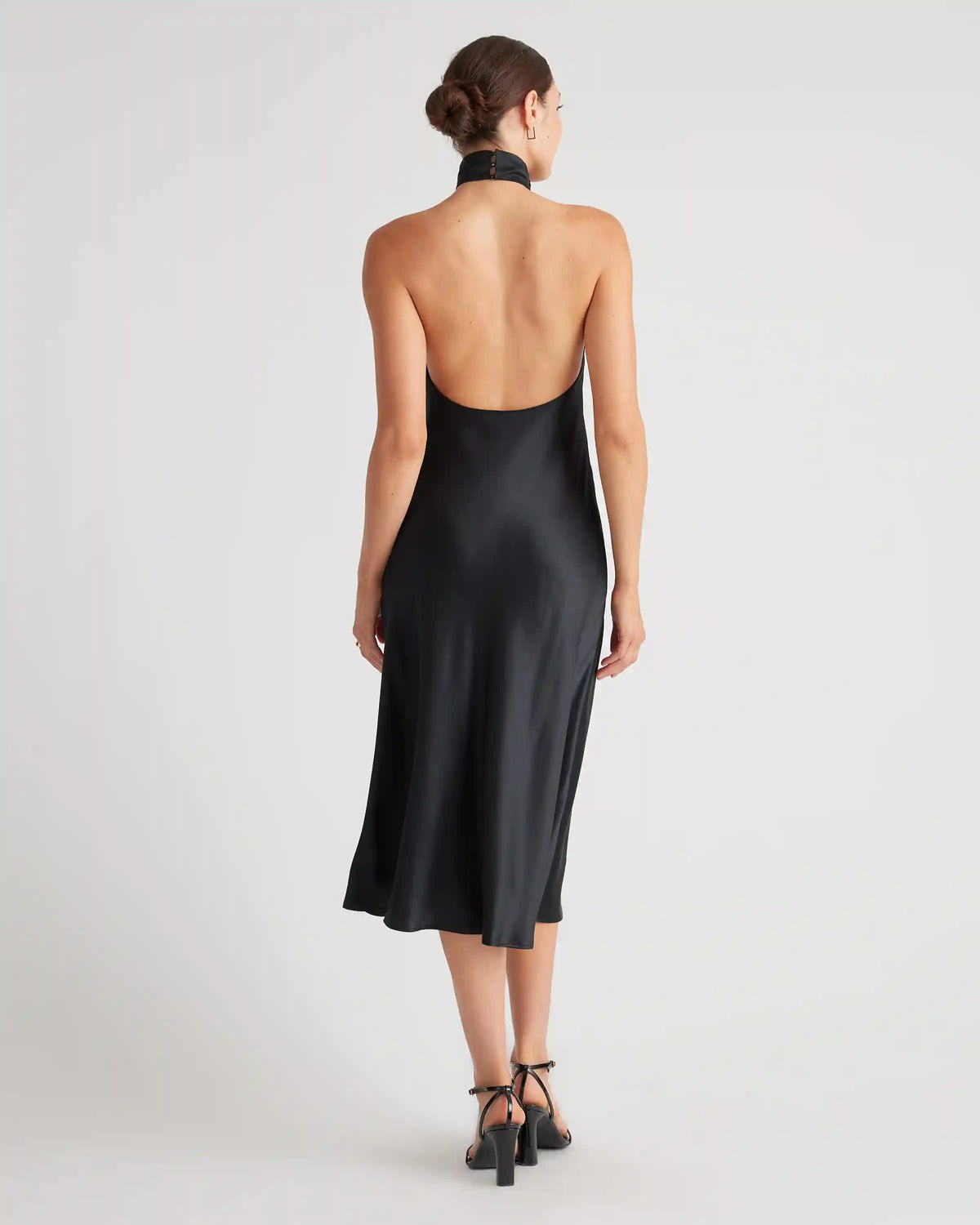 100% Washable Silk Twist Halter Midi Dress