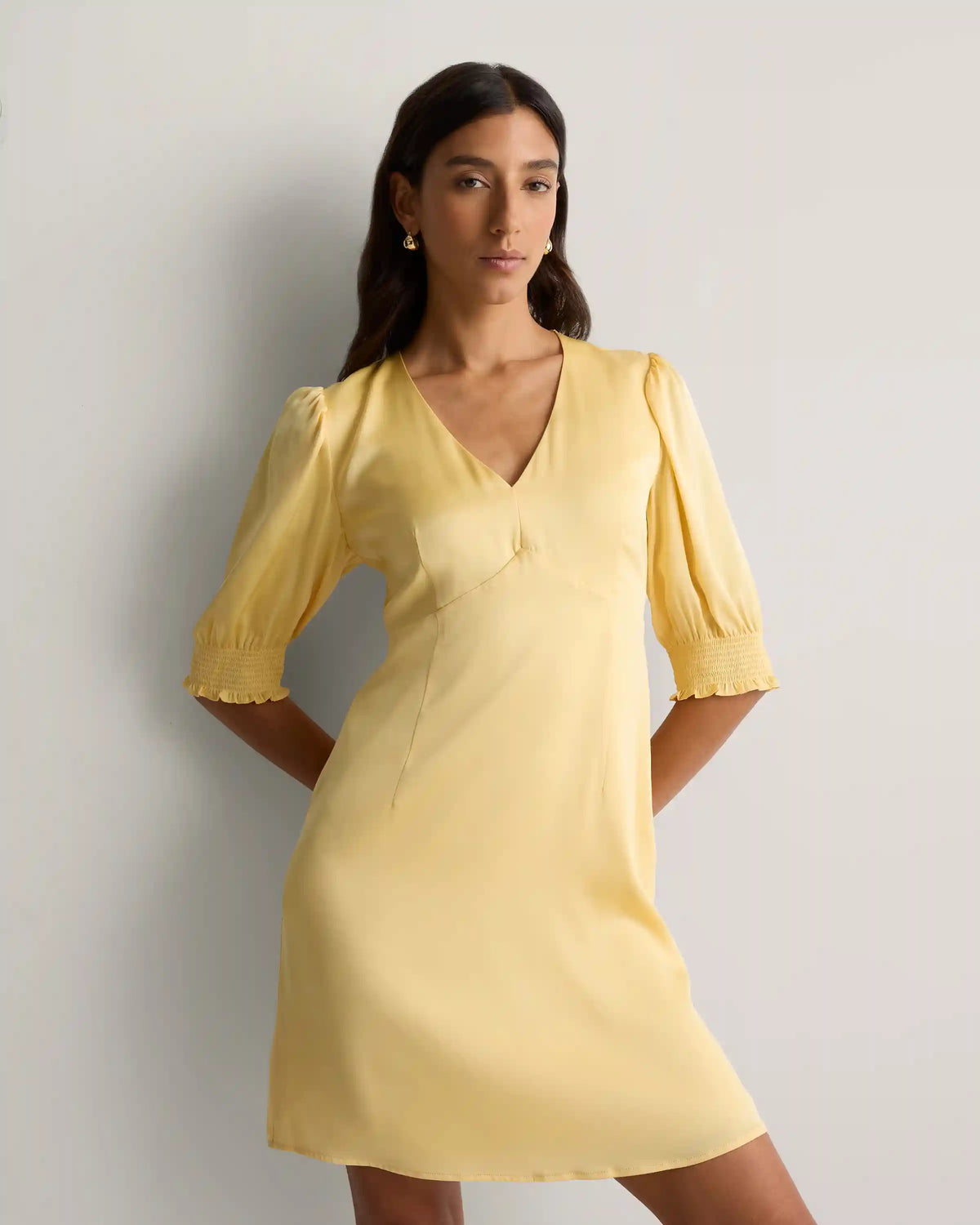 Washable Stretch Silk Puff Sleeve Mini Dress