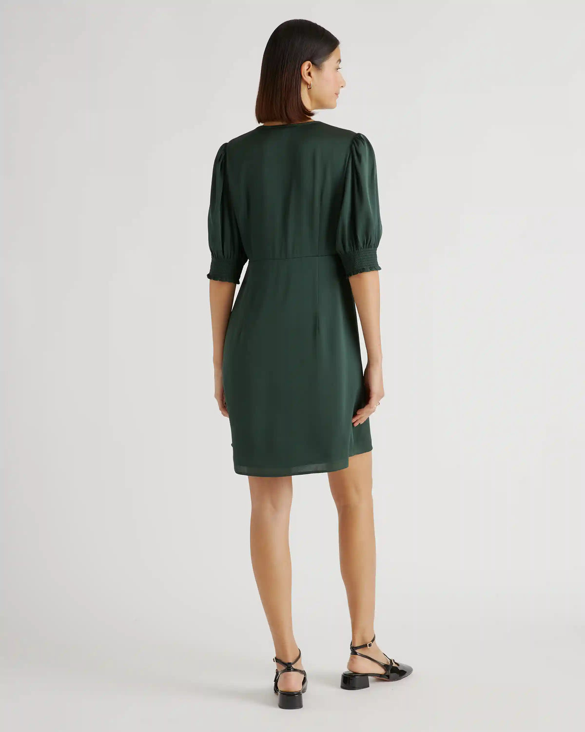 Washable Stretch Silk Puff Sleeve Mini Dress