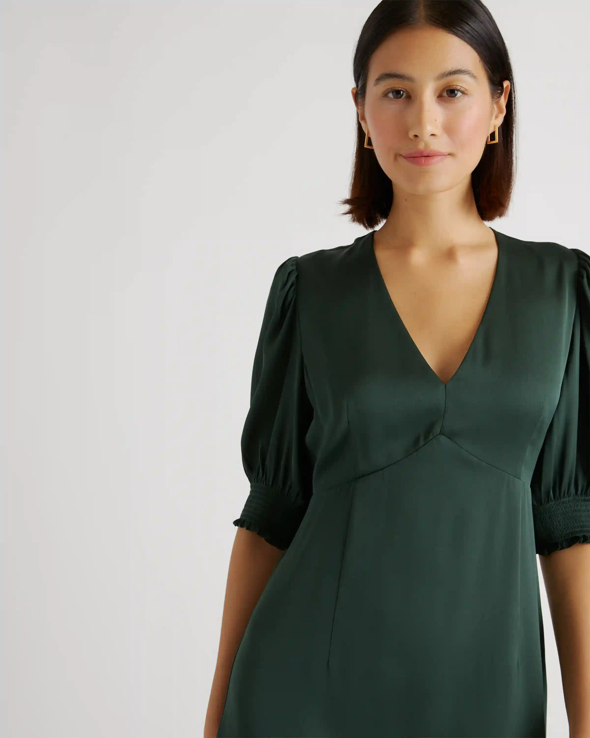 Washable Stretch Silk Puff Sleeve Mini Dress