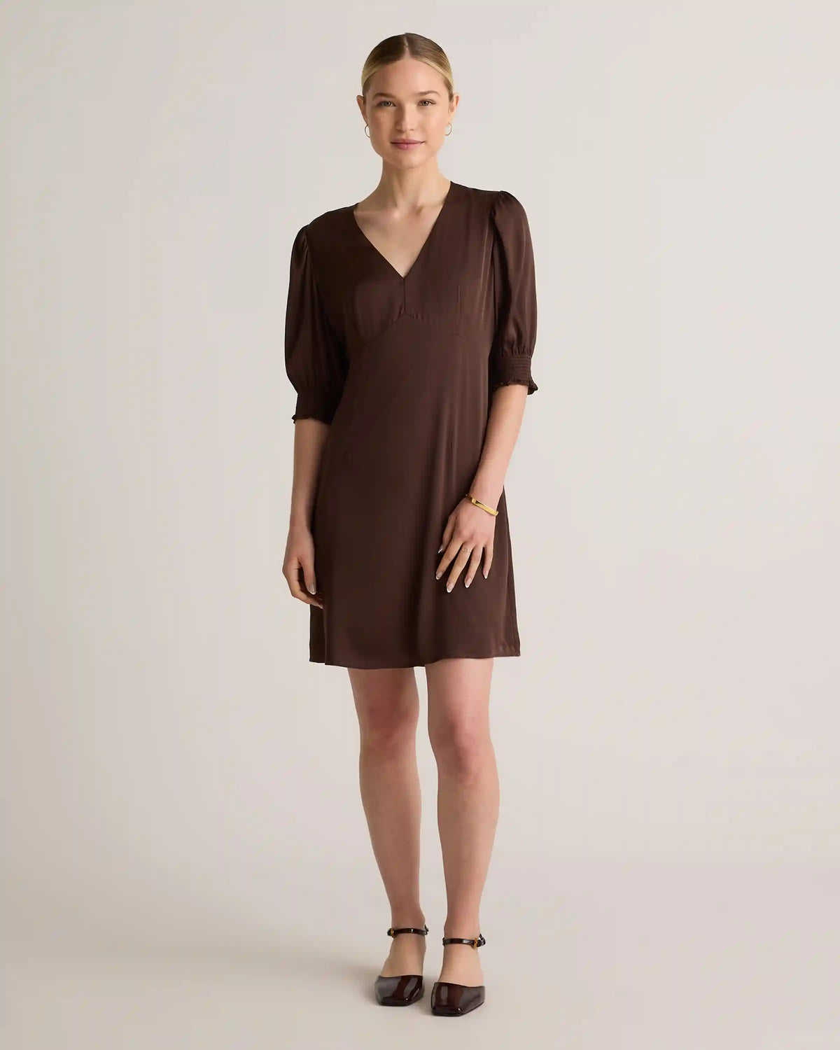 Washable Stretch Silk Puff Sleeve Mini Dress