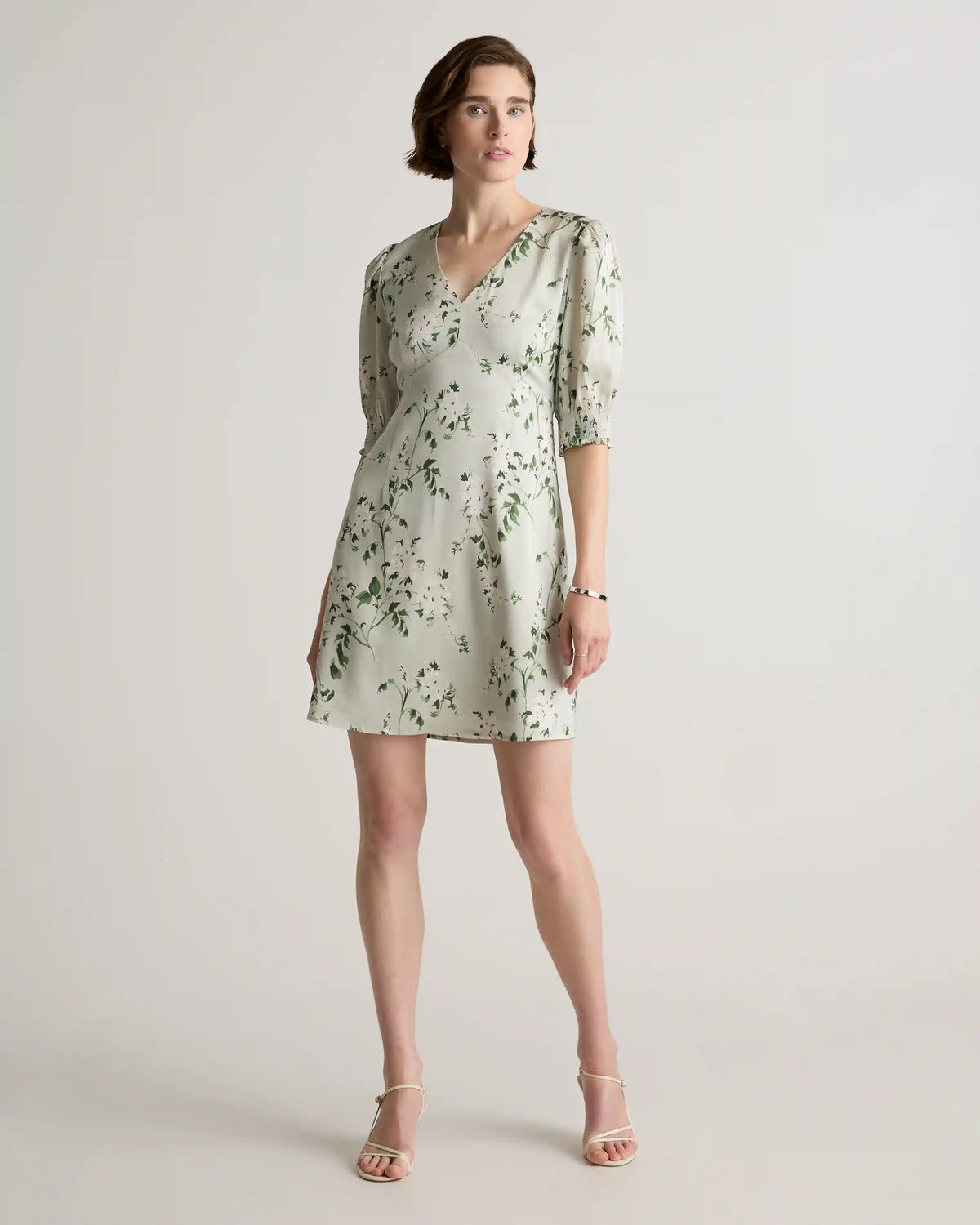 Washable Stretch Silk Puff Sleeve Mini Dress
