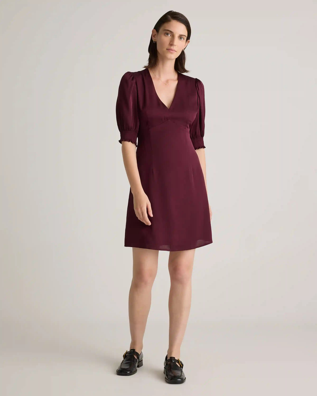 Washable Stretch Silk Puff Sleeve Mini Dress