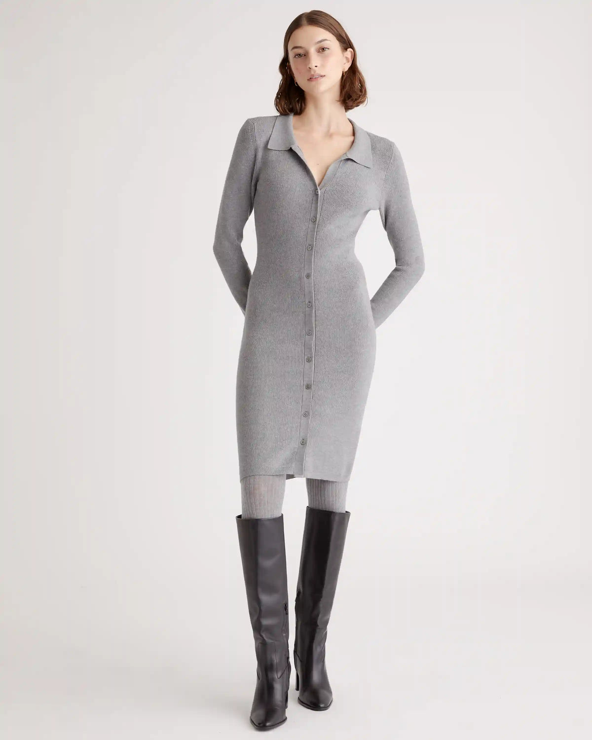 Eco-Knit Button-Up Sweater Dress