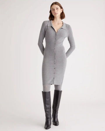 Eco-Knit Button-Up Sweater Dress