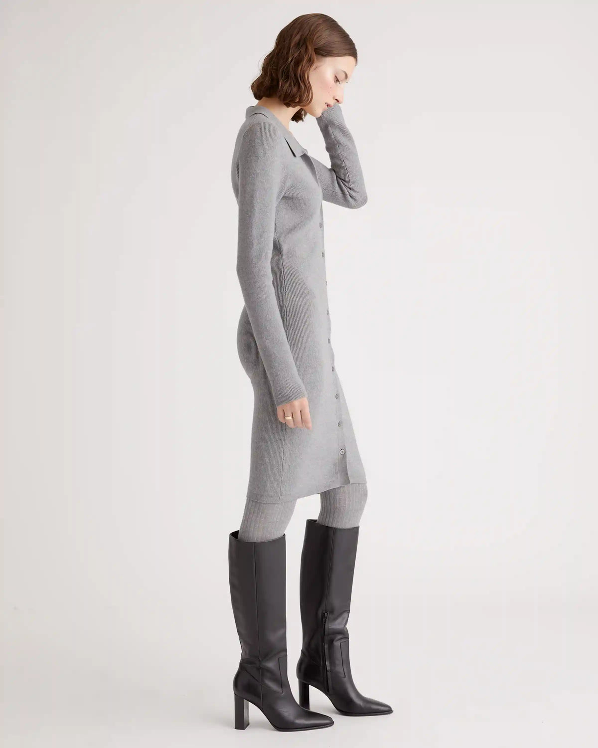 Eco-Knit Button-Up Sweater Dress