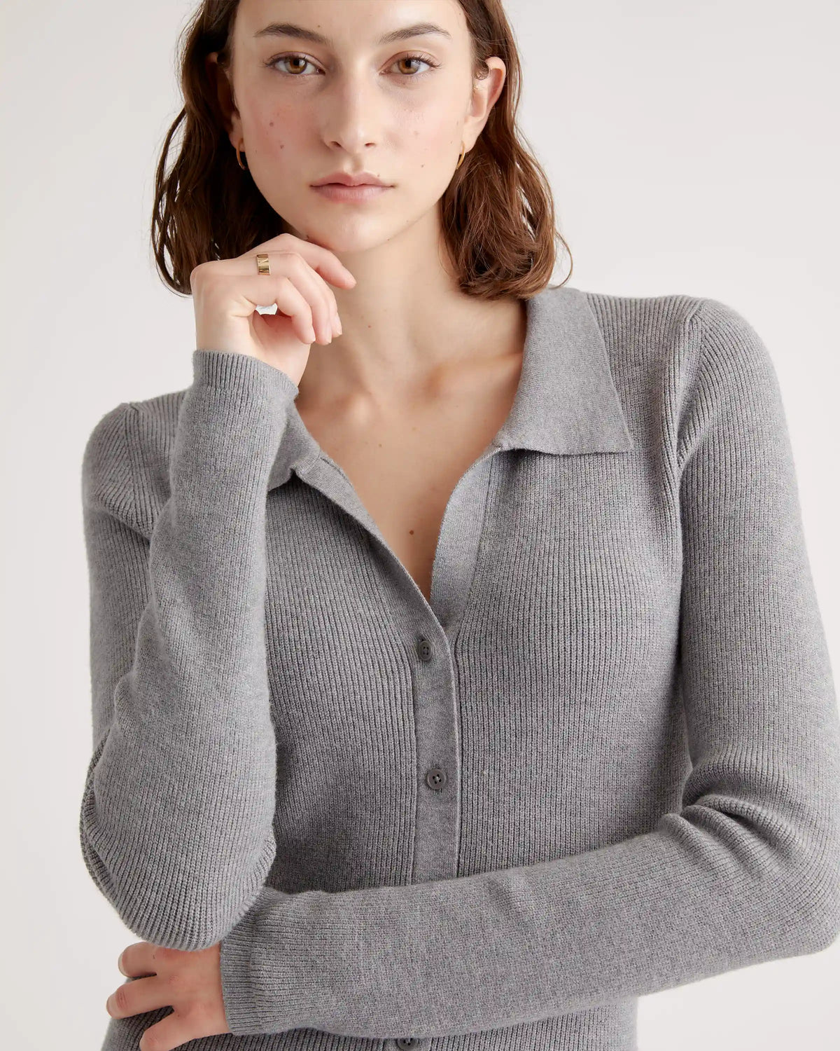 Eco-Knit Button-Up Sweater Dress
