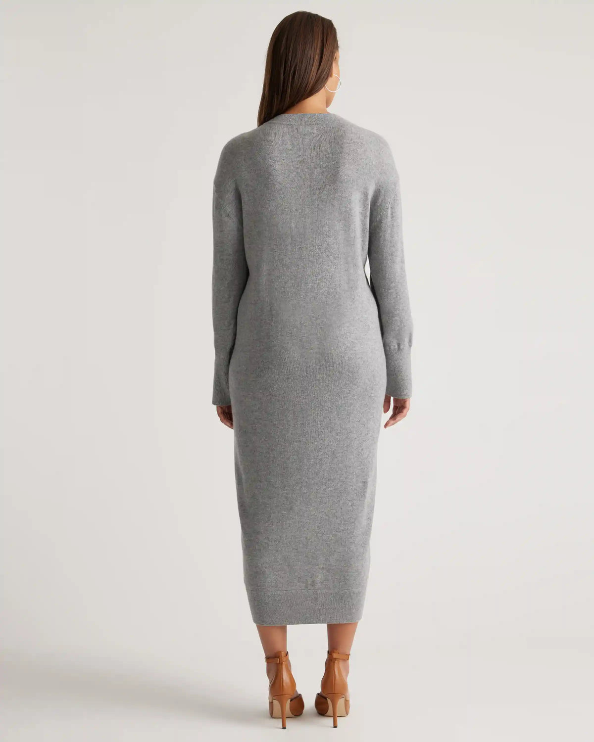 Mongolian Cashmere V-Neck Midi Sweater Dress