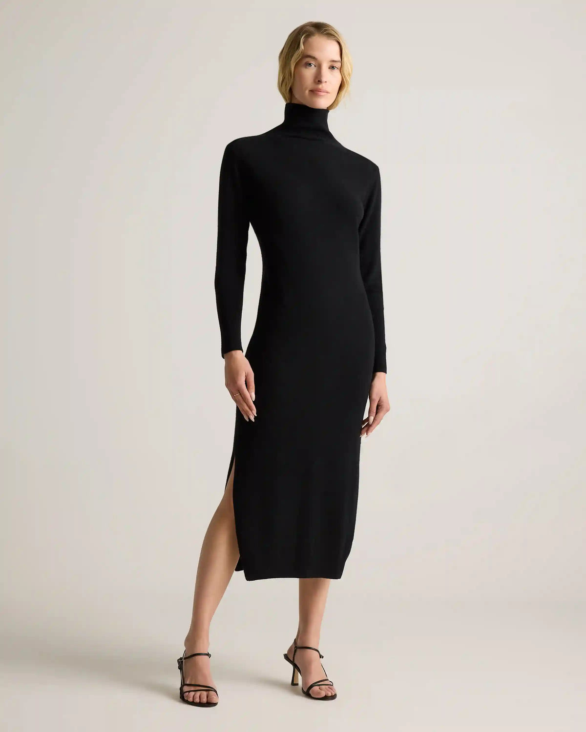 Mongolian Cashmere Turtleneck Midi Sweater Dress