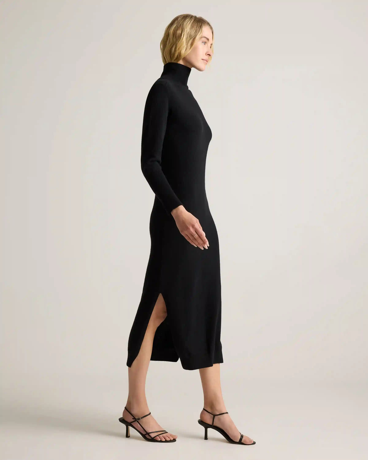 Mongolian Cashmere Turtleneck Midi Sweater Dress
