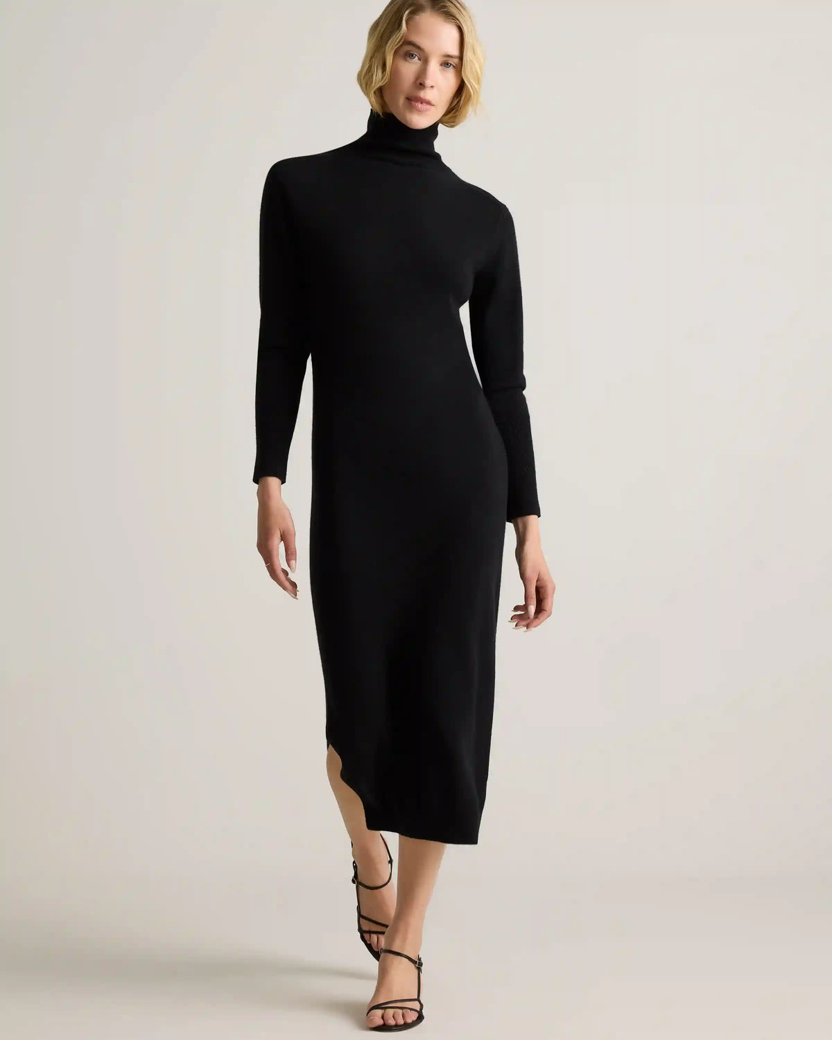 Mongolian Cashmere Turtleneck Midi Sweater Dress