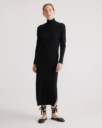 Mongolian Spring Cashmere Turtleneck Midi Sweater Dress