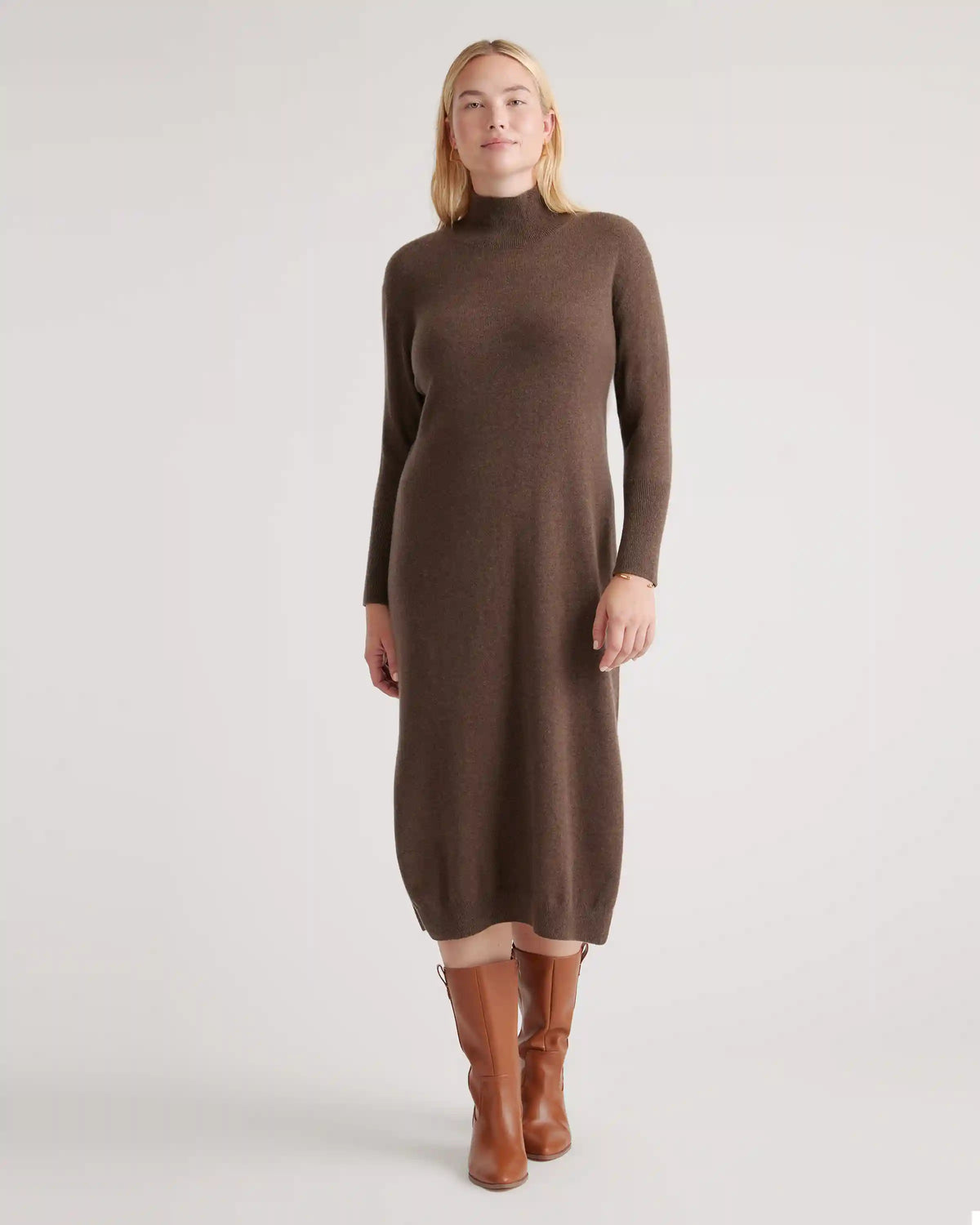 Mongolian Spring Cashmere Turtleneck Midi Sweater Dress