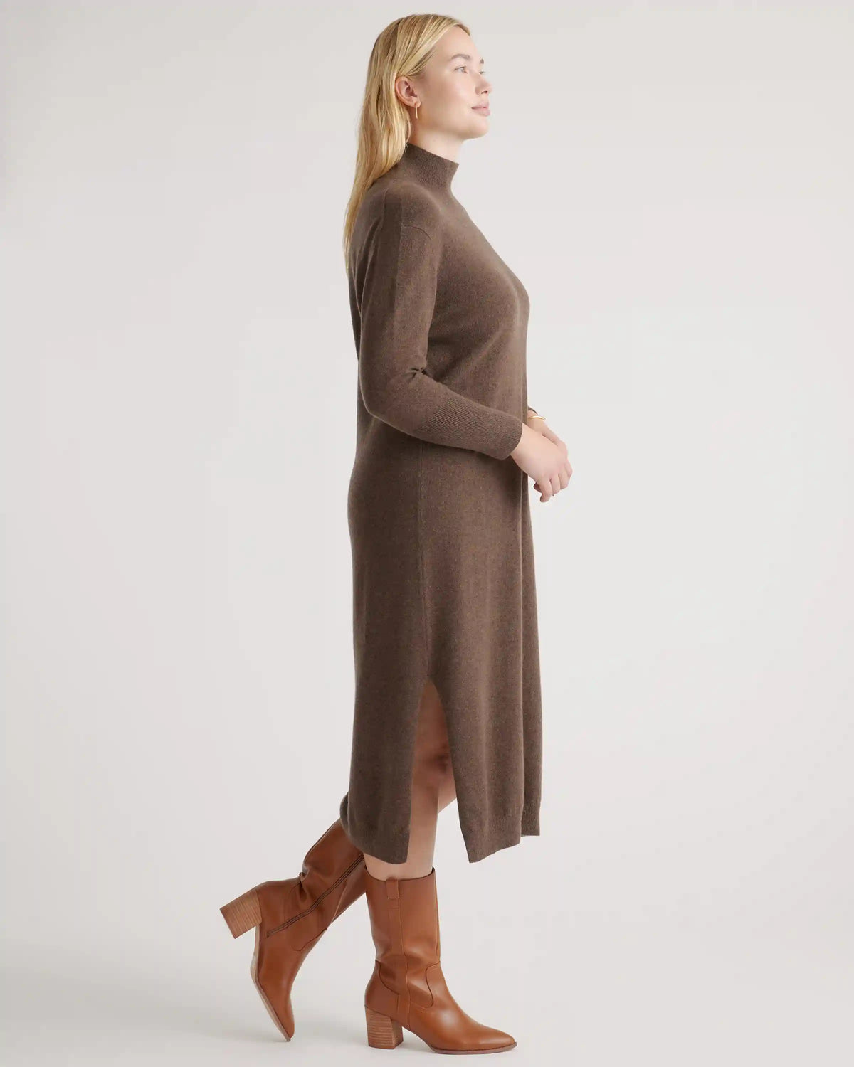 Mongolian Cashmere Turtleneck Midi Sweater Dress
