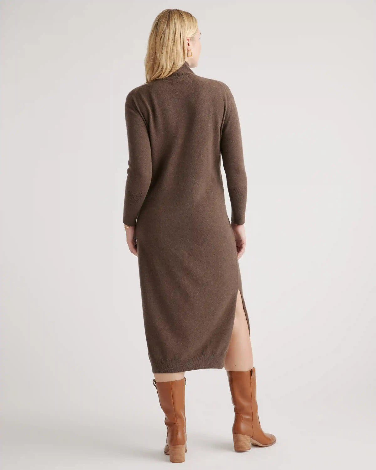 Mongolian Spring Cashmere Turtleneck Midi Sweater Dress