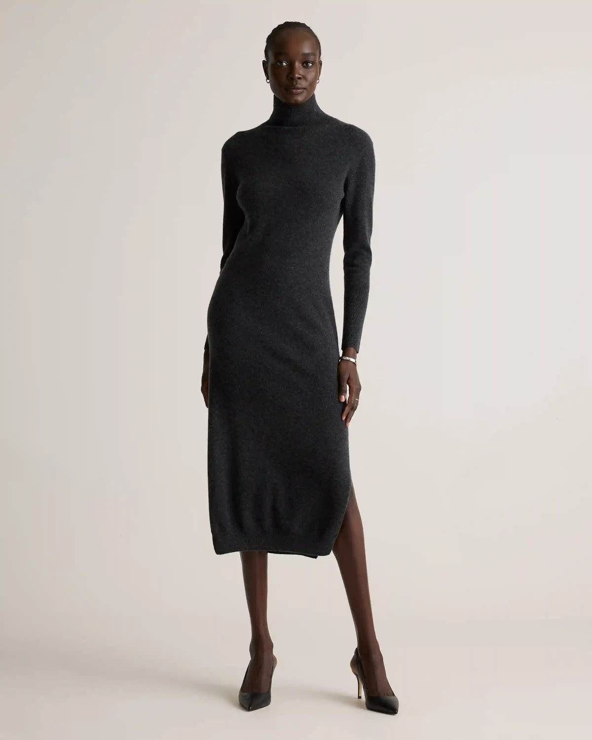 Mongolian Cashmere Turtleneck Midi Sweater Dress