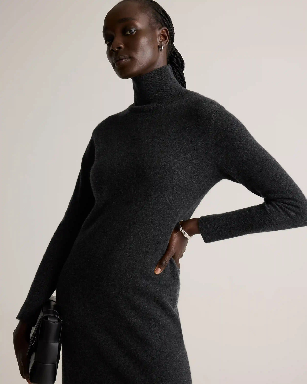 Mongolian Cashmere Turtleneck Midi Sweater Dress