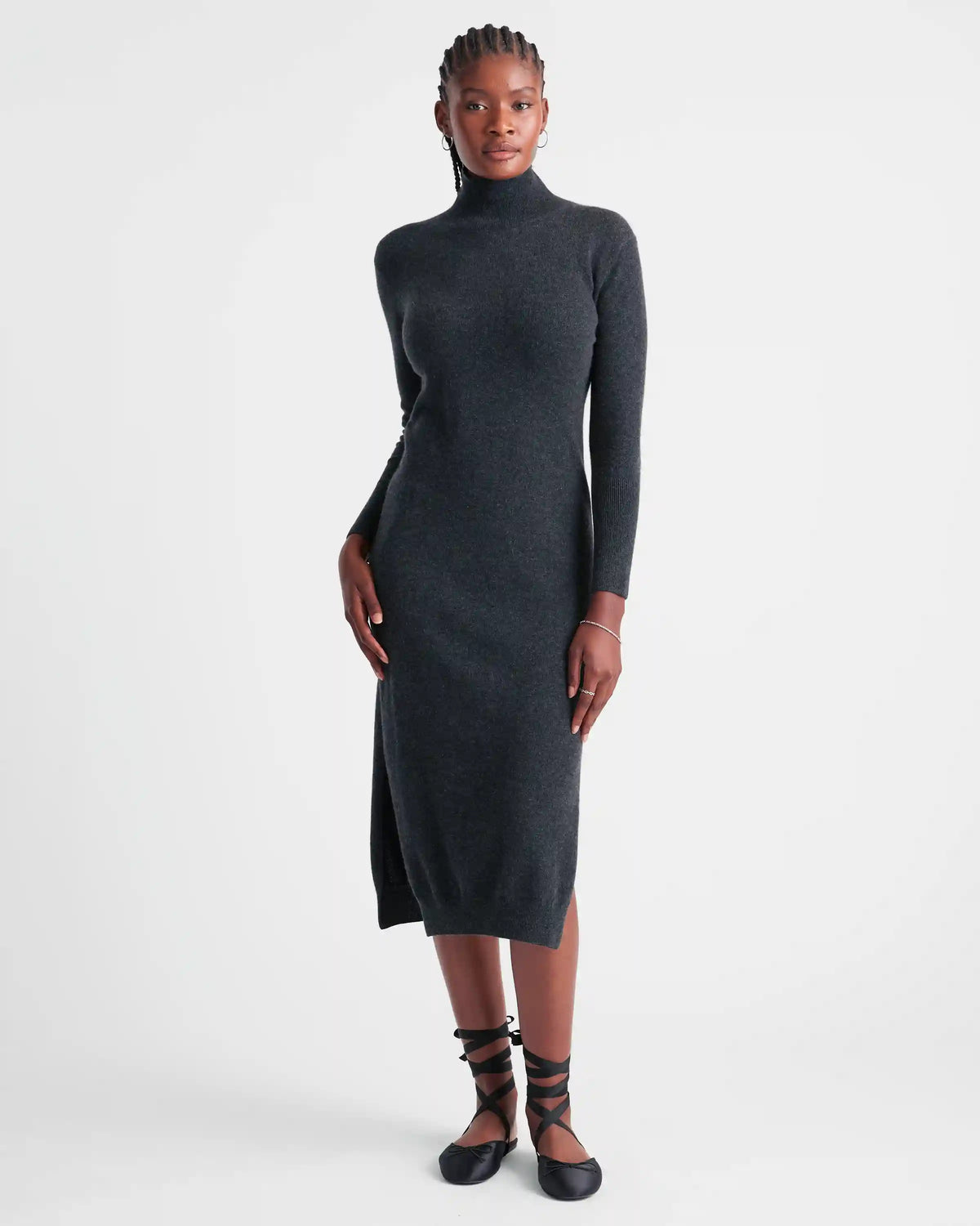 Mongolian Spring Cashmere Turtleneck Midi Sweater Dress