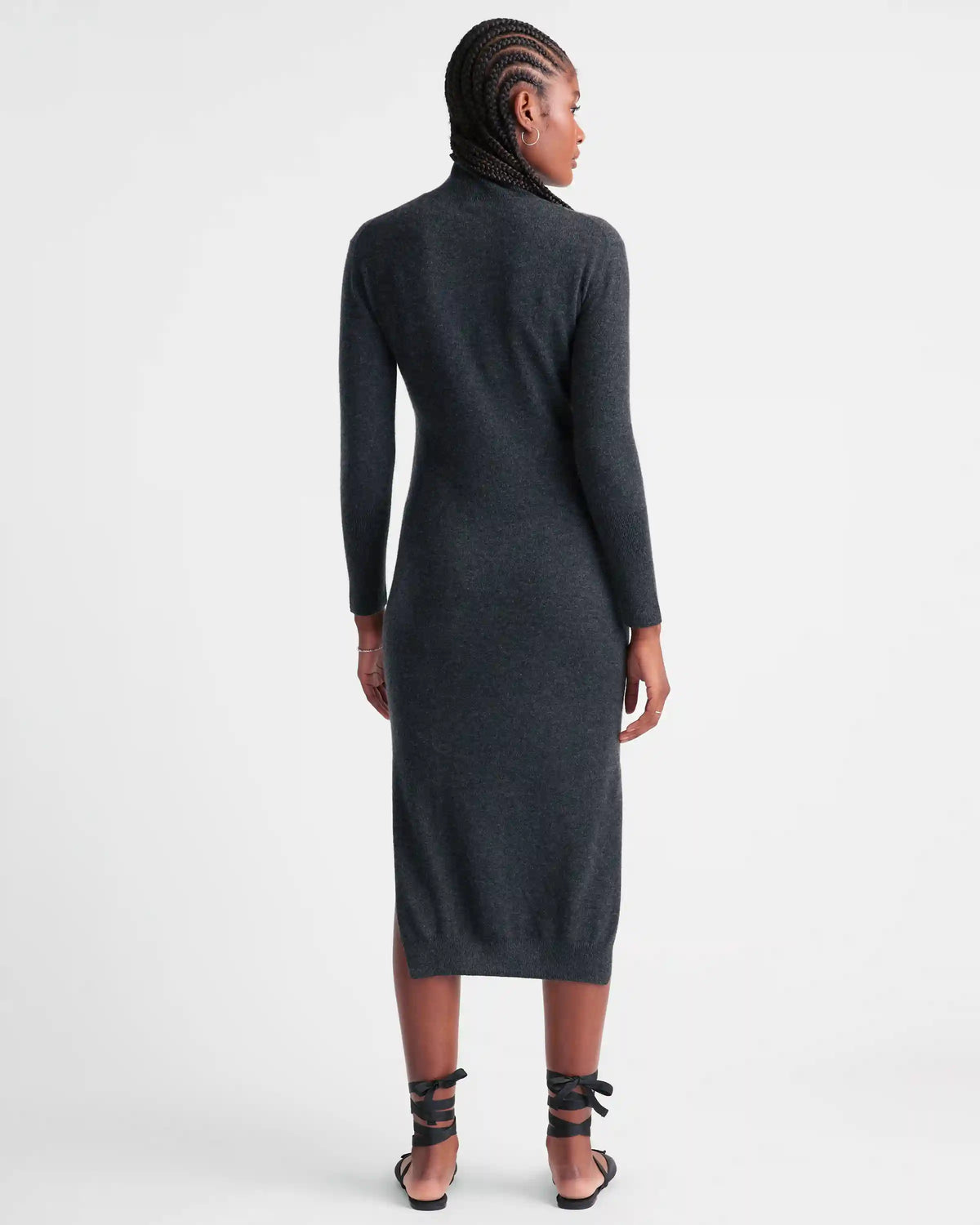 Mongolian Spring Cashmere Turtleneck Midi Sweater Dress