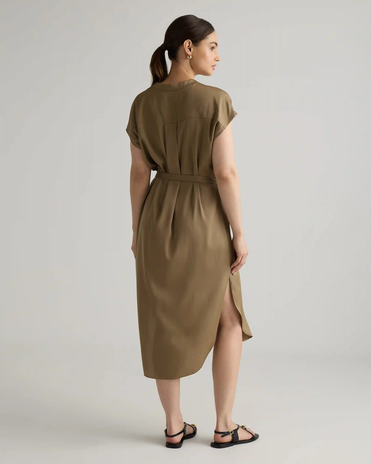 Washable Stretch Silk Midi Shirt Dress