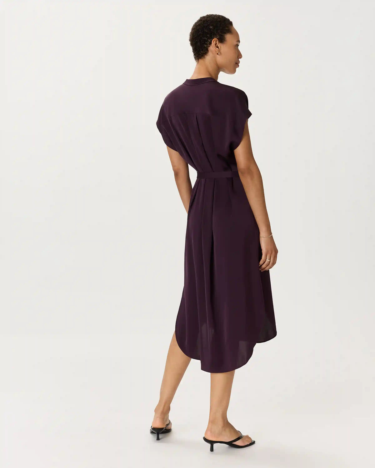 Washable Stretch Silk Midi Shirt Dress