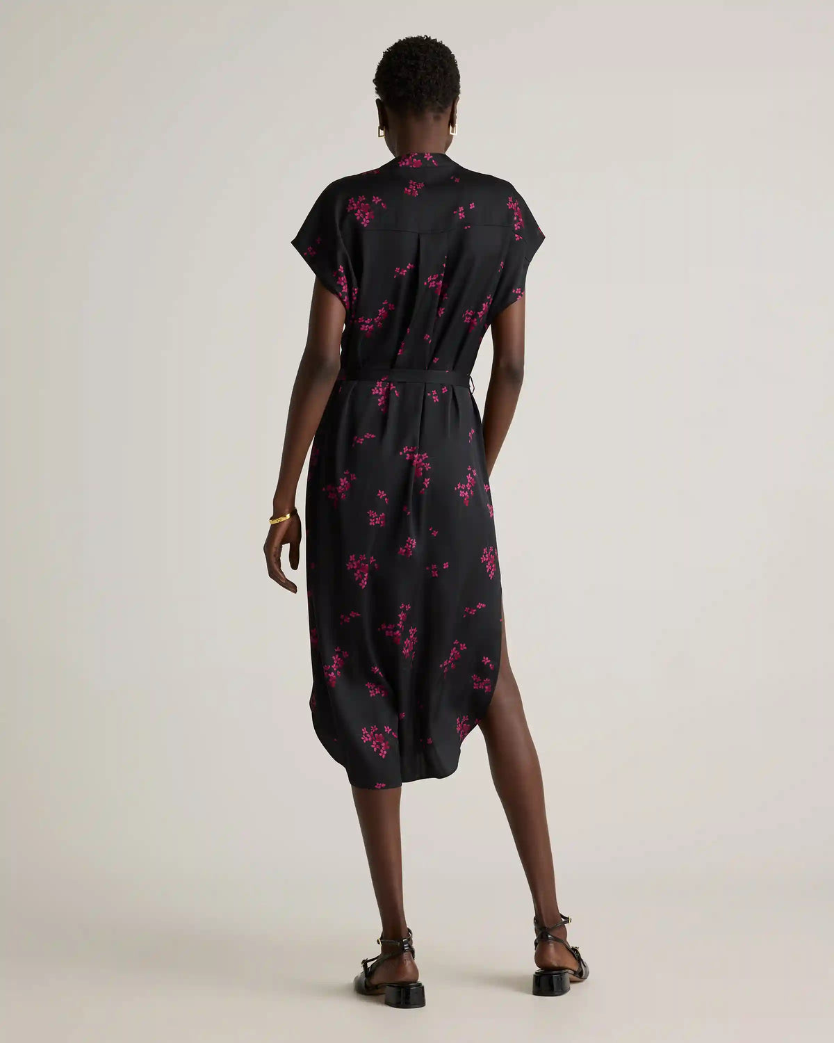 Washable Stretch Silk Midi Shirt Dress