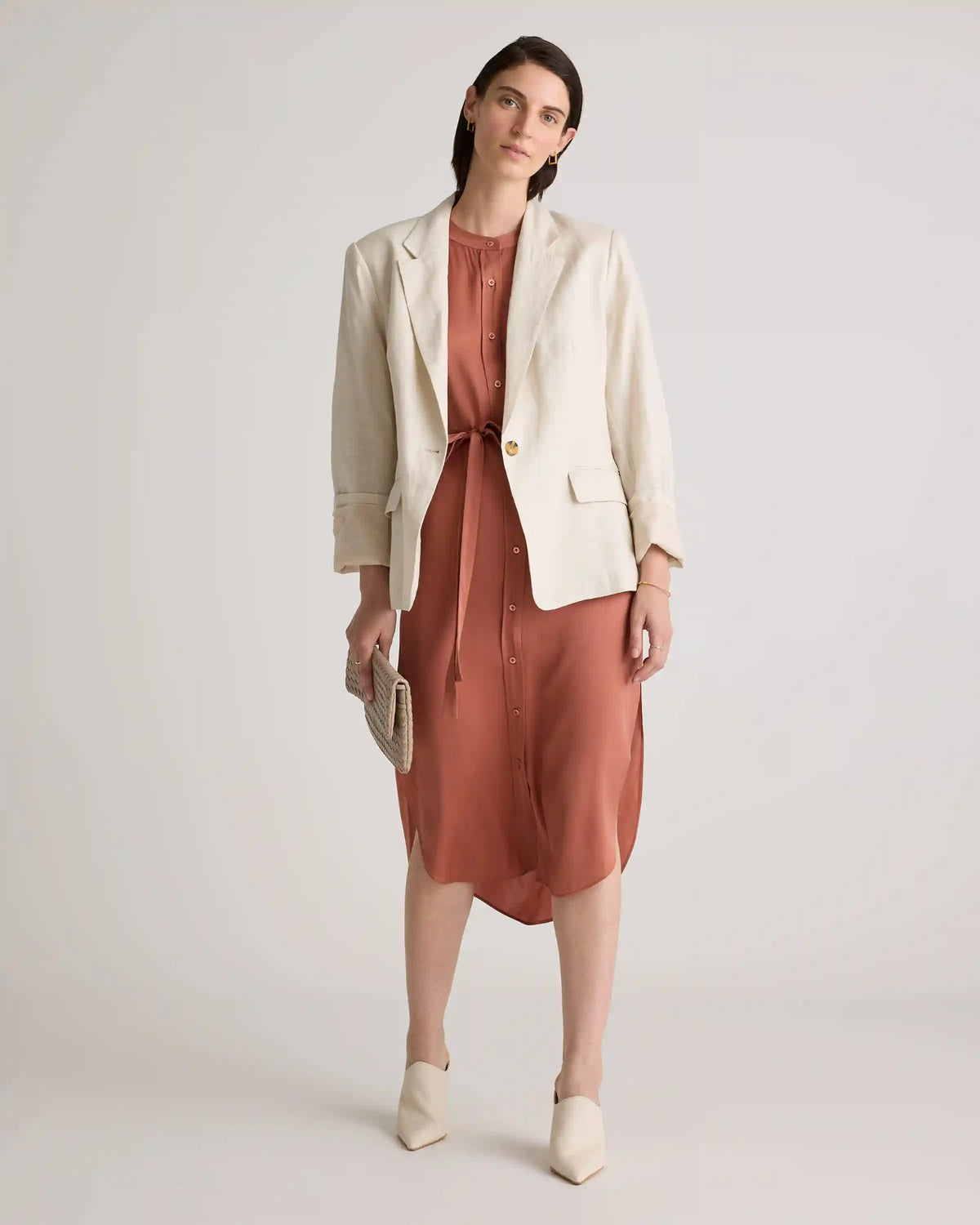 Washable Stretch Silk Midi Shirt Dress