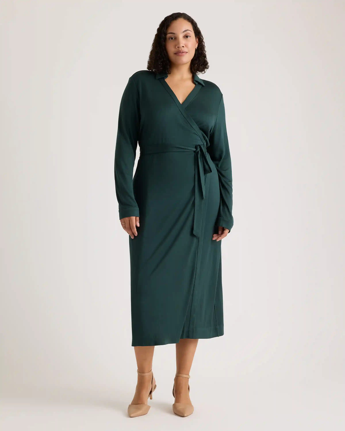 100% Silk Jersey Midi Wrap Dress