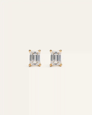 14k Gold Lab Grown Diamond Emerald Solitaire Studs - 2ctw