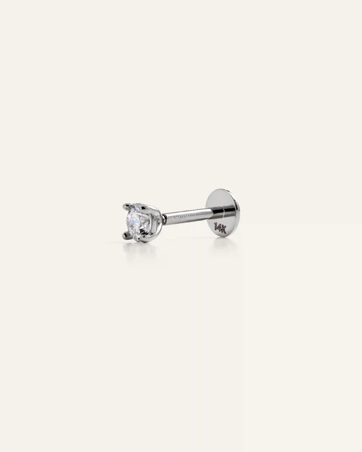 14K Gold Lab Grown Diamond Round Tiny Flat Back Stud - Single