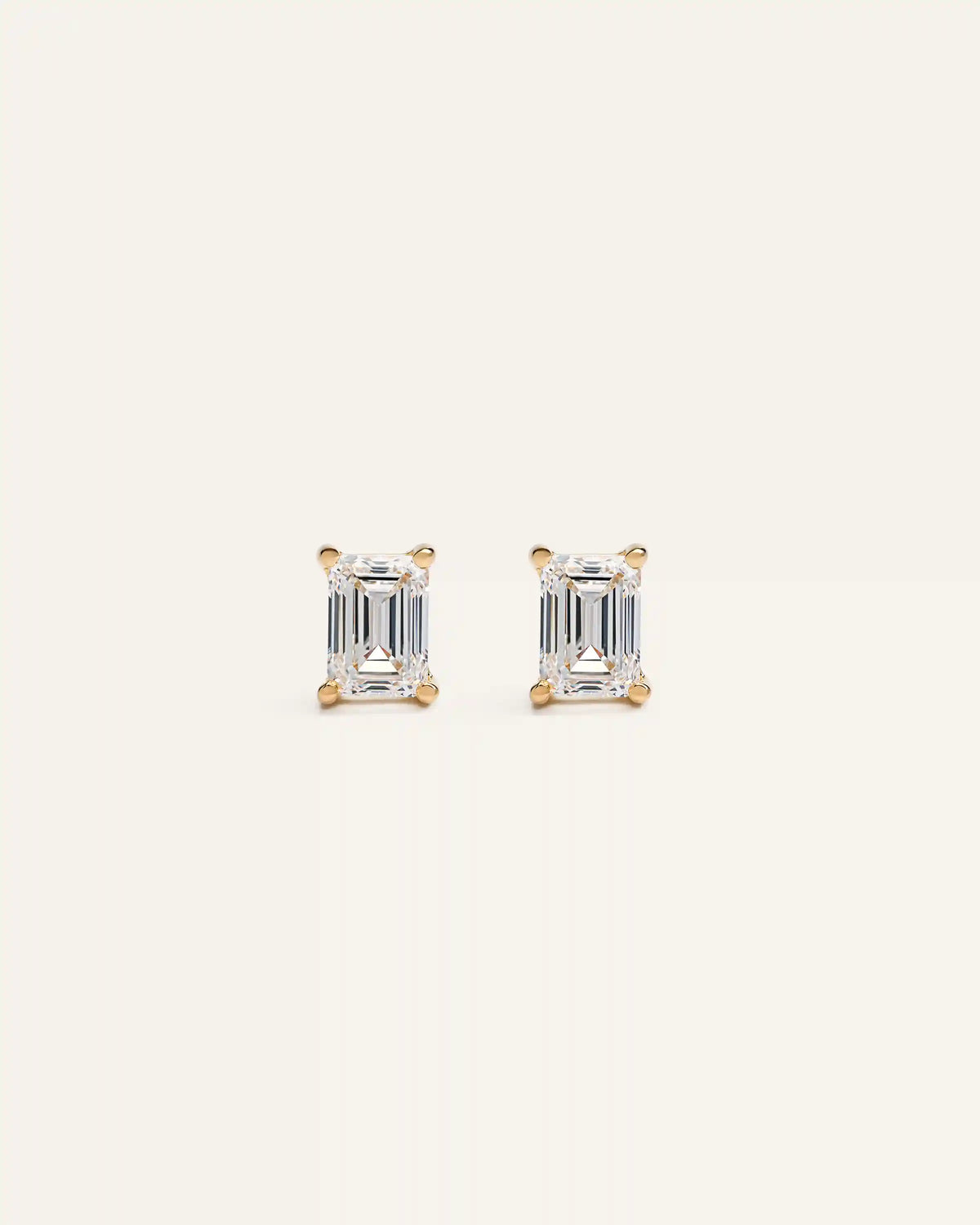 14K Gold Lab Grown Diamond Emerald Solitaire Studs - 1.5ctw