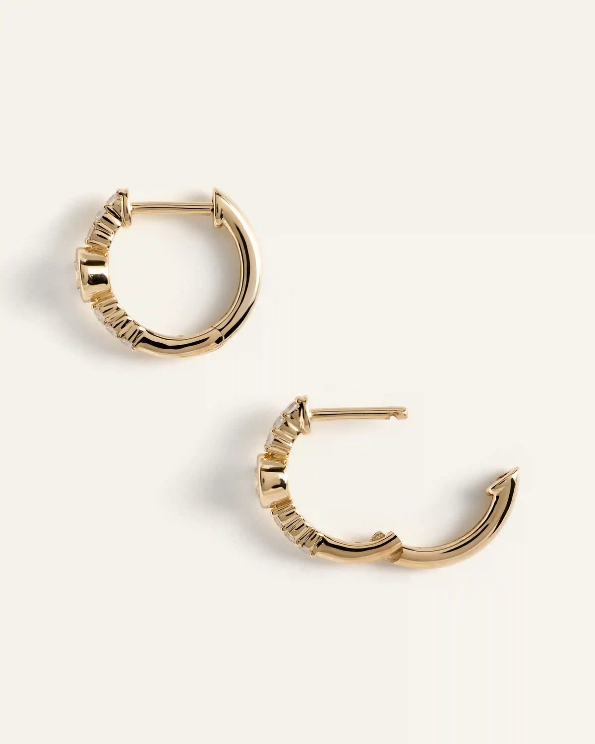 14K Gold Lab Grown Diamond Bezel Pave Tiny Huggies