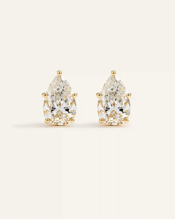 14K Gold Lab Grown Diamond Statement Pear Studs - 10ctw