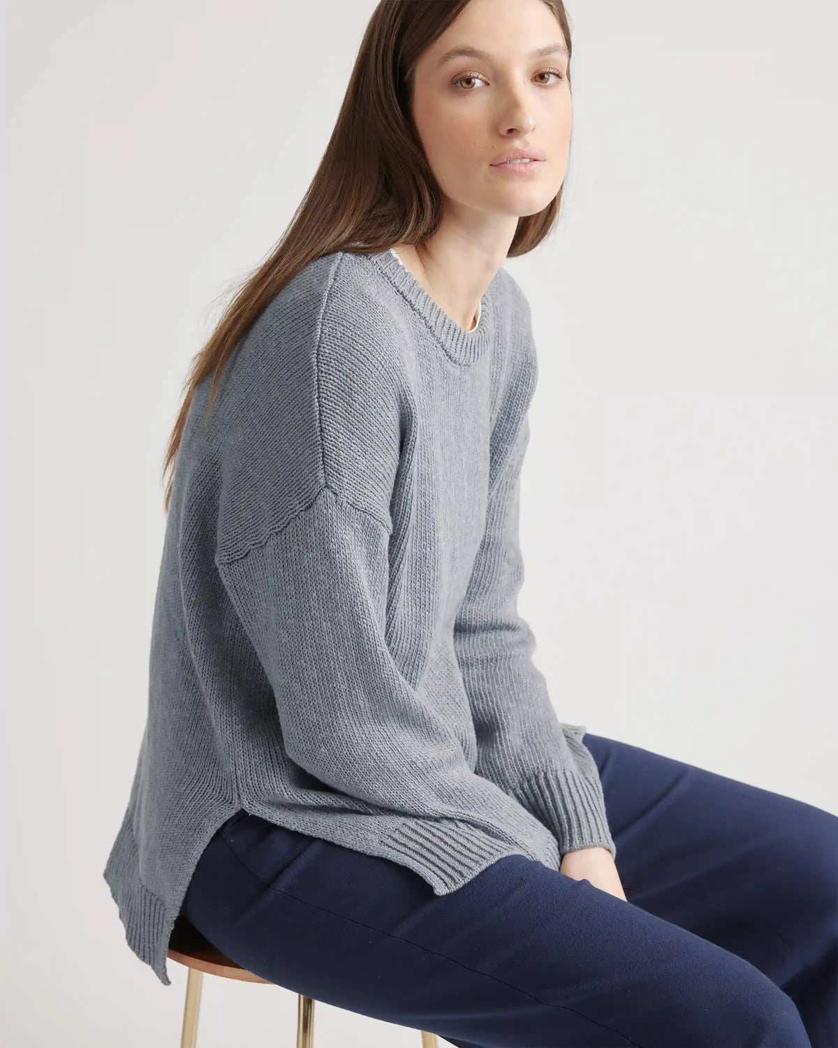 Cotton Linen Oversized Crew Sweater