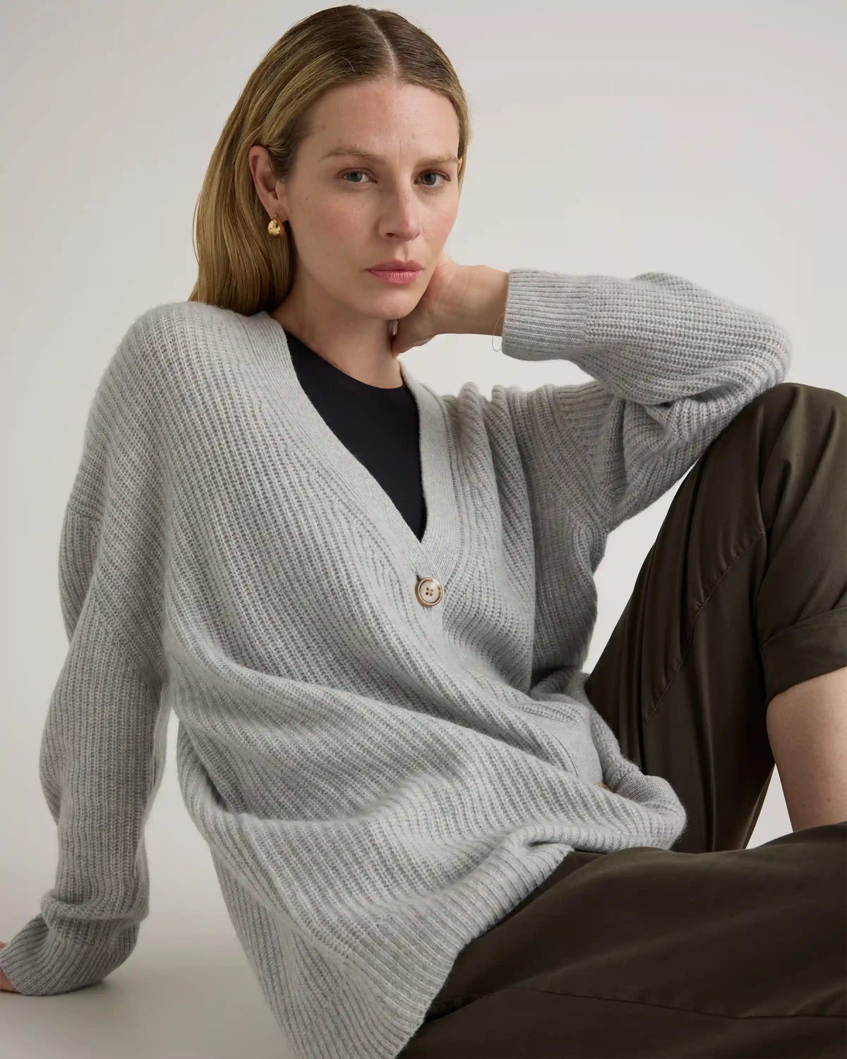 Mongolian Cashmere Oversized Boyfriend Cardigan Sweater