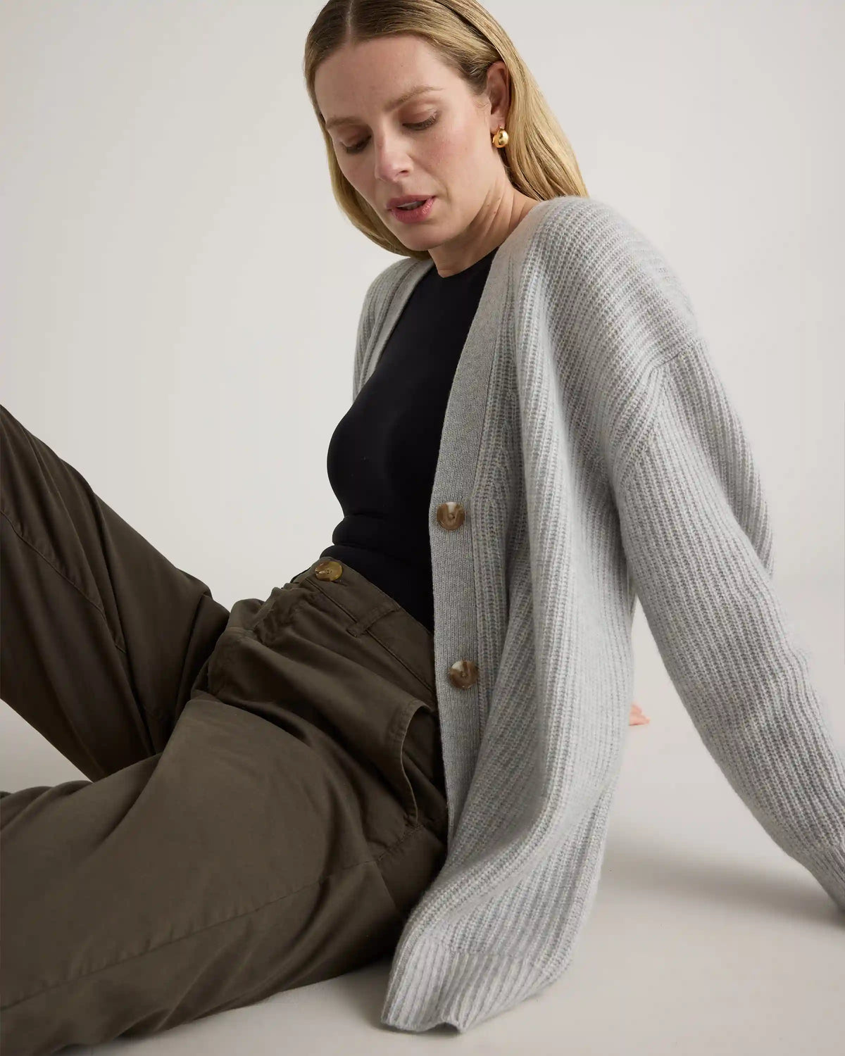 Mongolian Spring Cashmere Oversized Boyfriend Cardigan Sweater