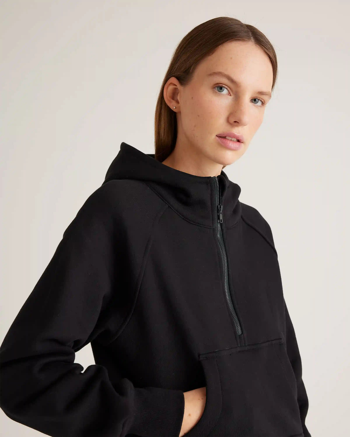 Organic Heavyweight Fleece Cropped Half Zip Hoodie