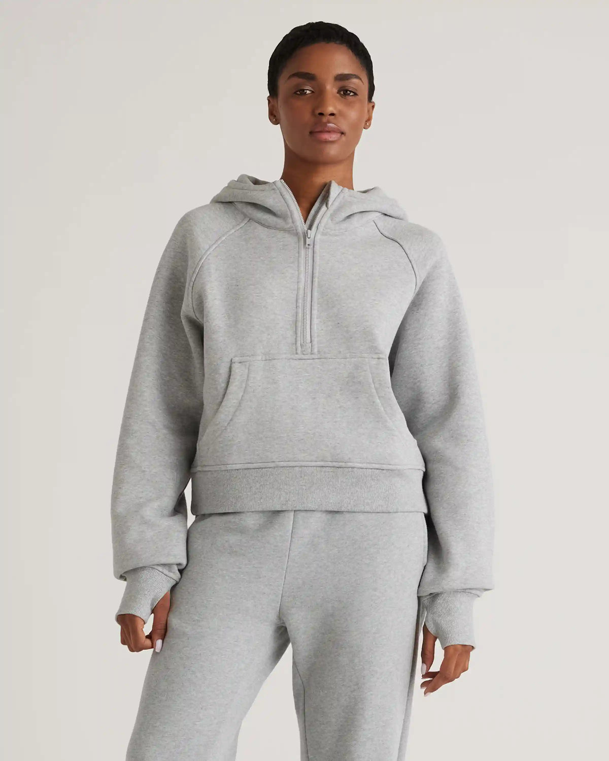 Organic Heavyweight Fleece Cropped Half Zip Hoodie