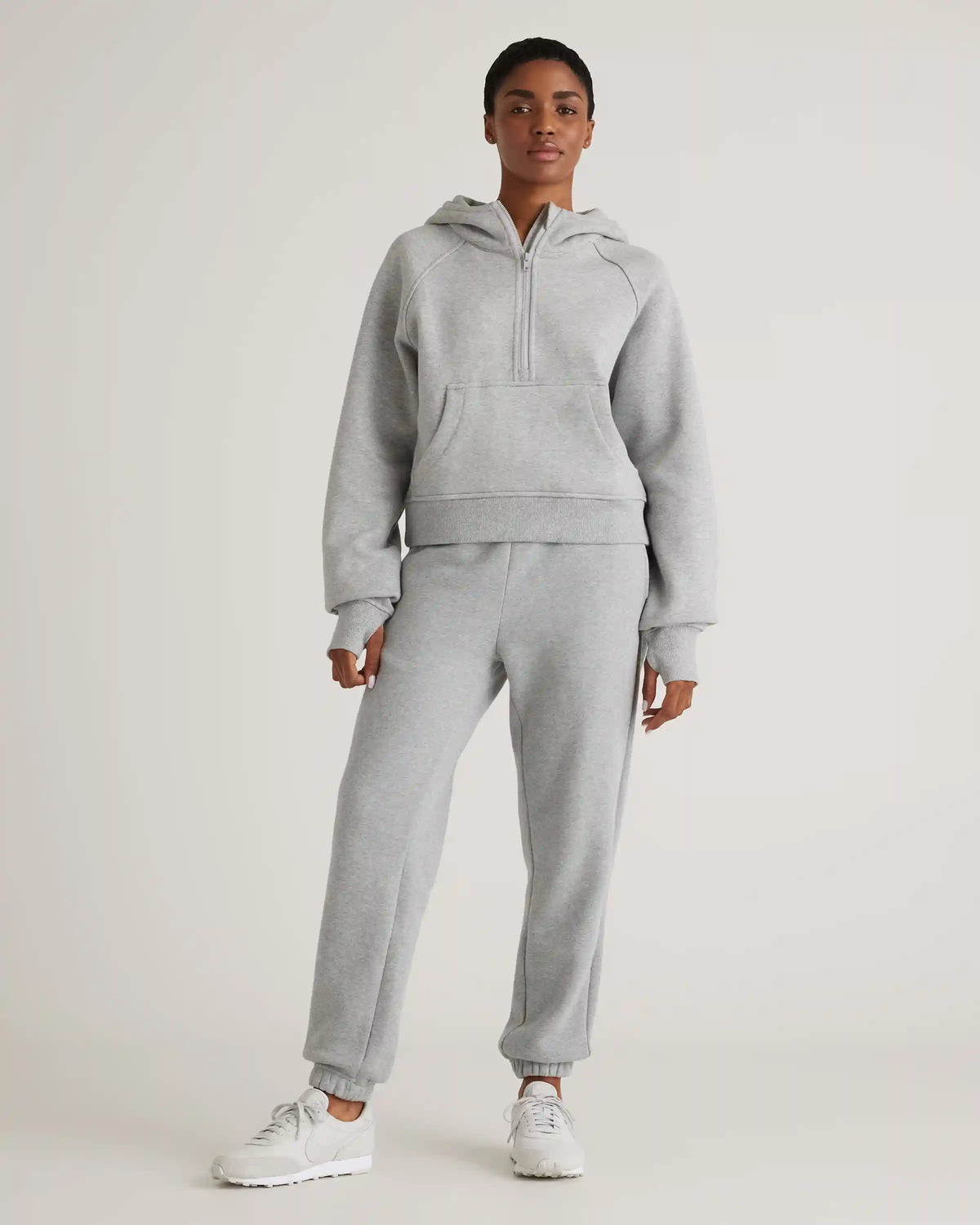 Organic Heavyweight Fleece Cropped Half Zip Hoodie