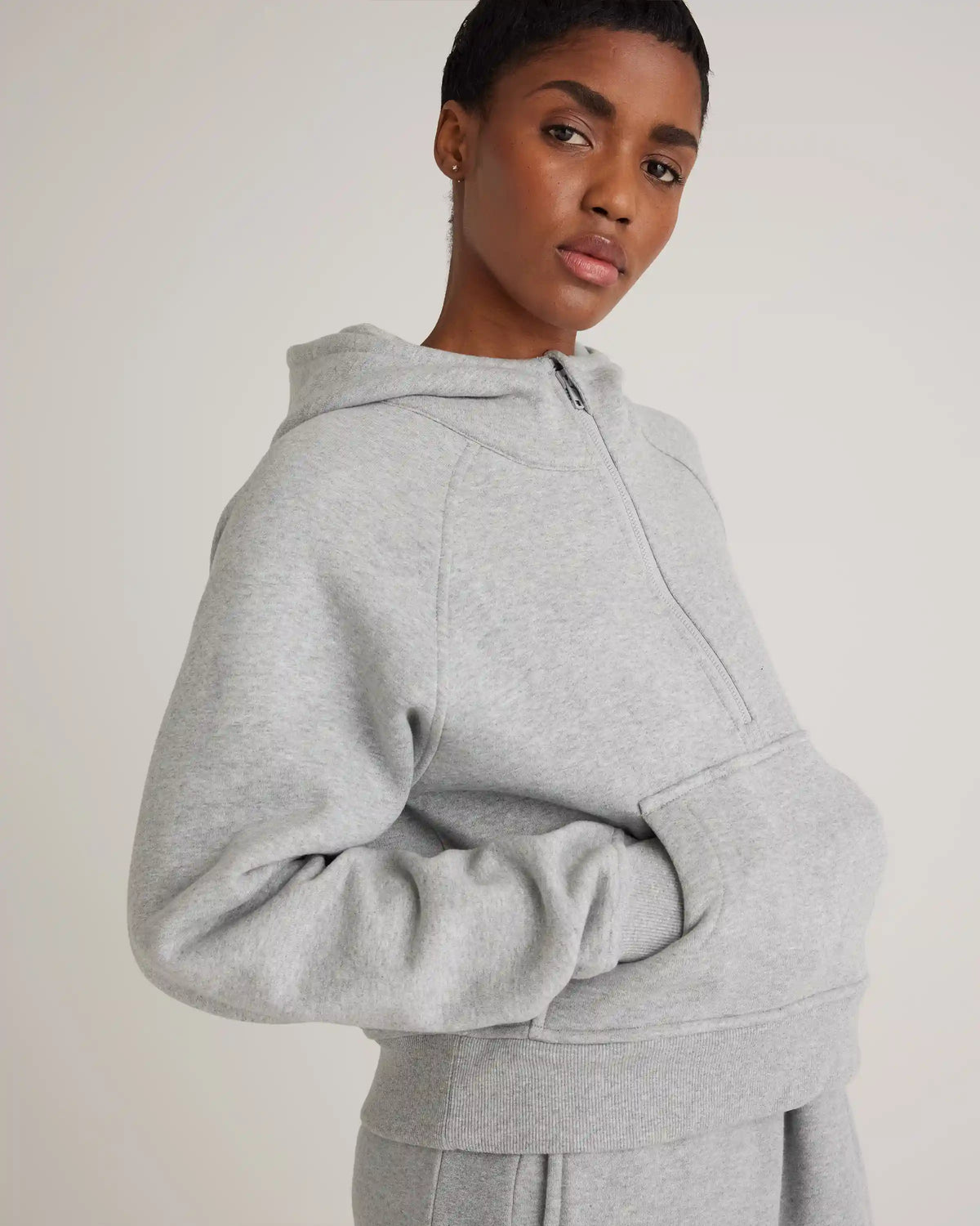 Organic Heavyweight Fleece Cropped Half Zip Hoodie