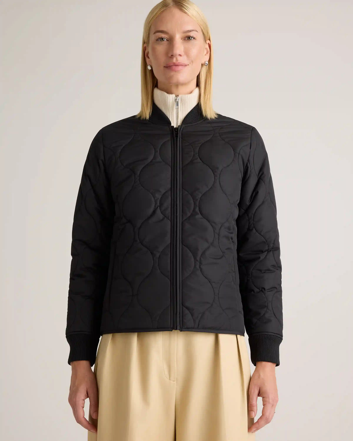 Featherless Quilted Puffer Bomber Jacket