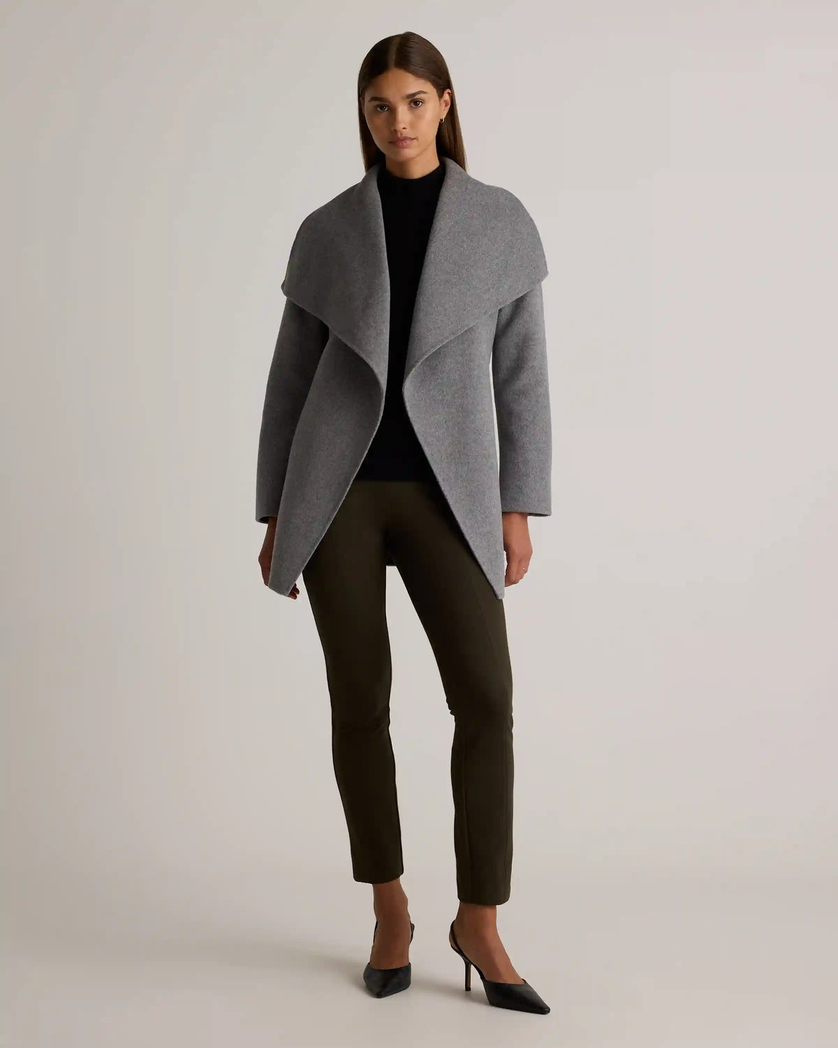 Double-Faced Merino Wool Draped Collar Short Wrap Coat