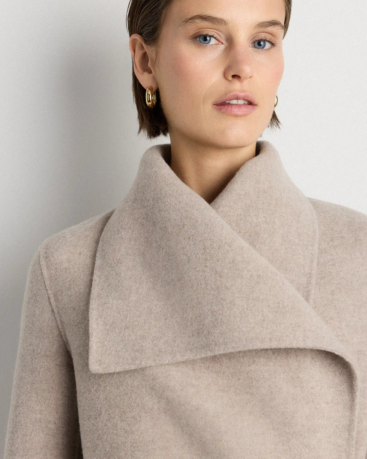 Double-Faced Merino Wool Draped Collar Short Wrap Coat