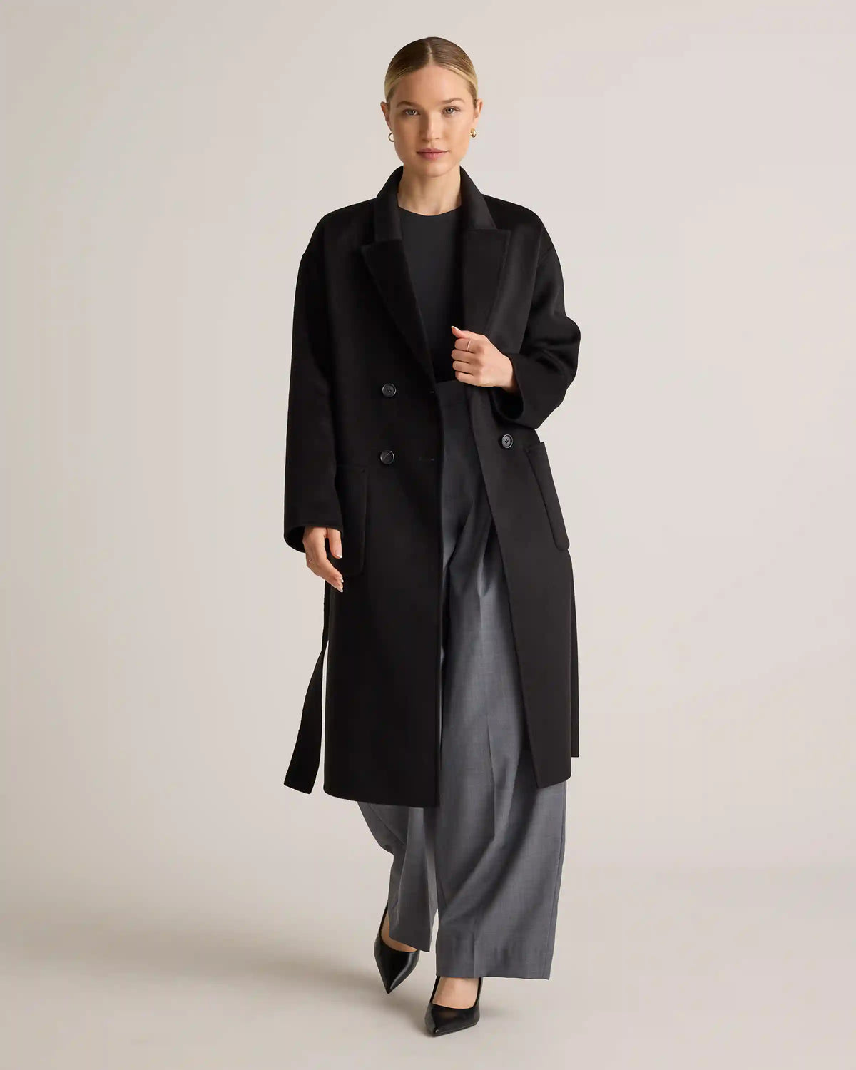 100% Mongolian Cashmere Double-Faced Double-Breasted Wrap Coat