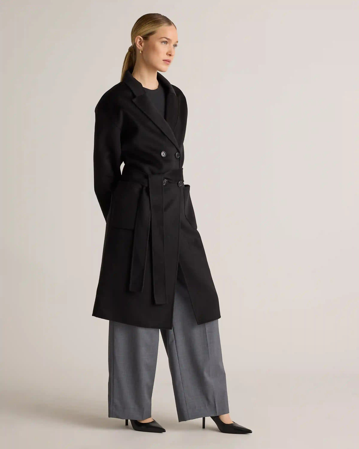 100% Mongolian Cashmere Double-Faced Double-Breasted Wrap Coat