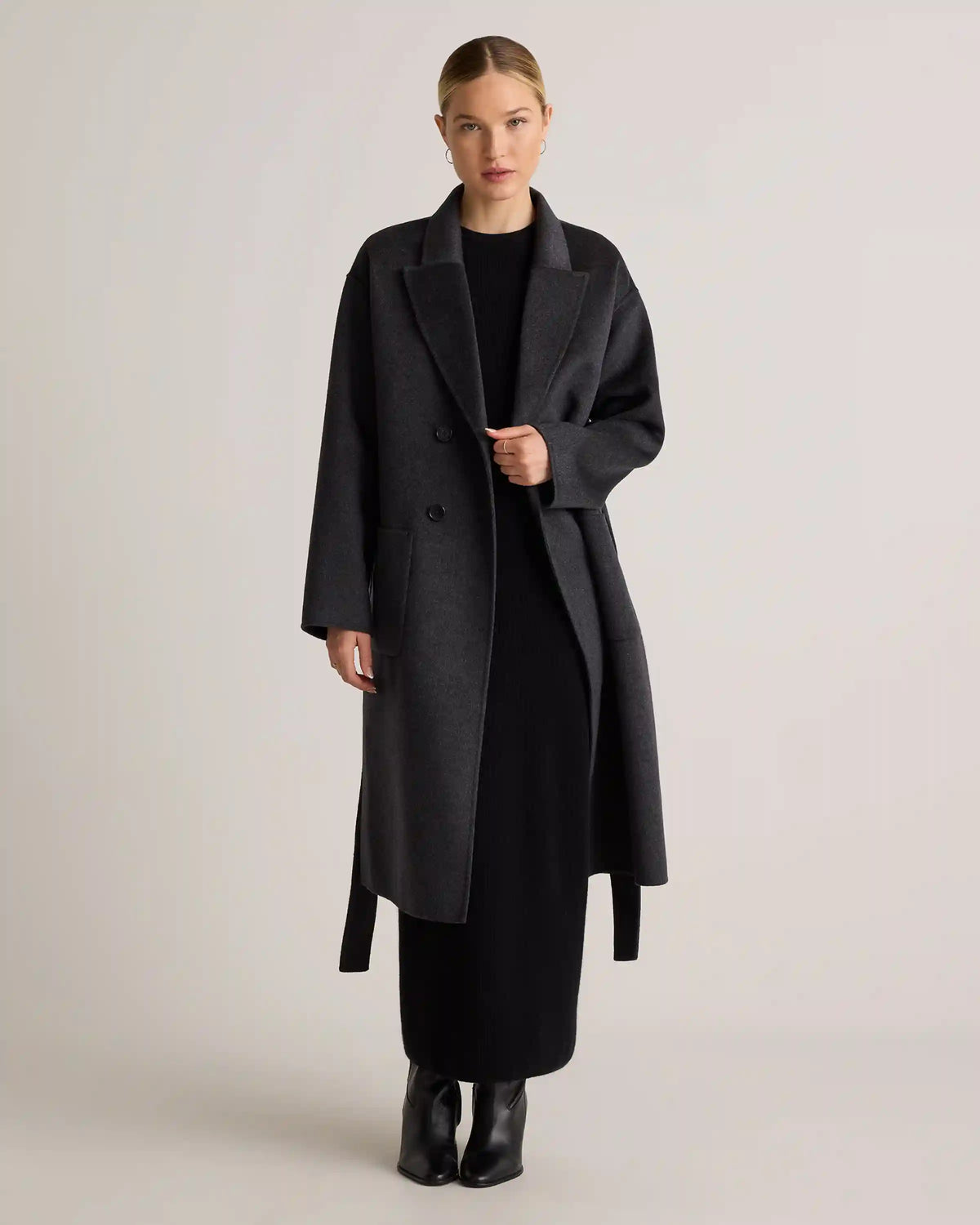 100% Mongolian Cashmere Double-Faced Double-Breasted Wrap Coat