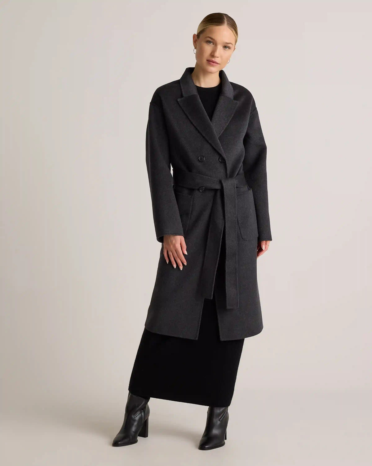 100% Mongolian Cashmere Double-Faced Double-Breasted Wrap Coat