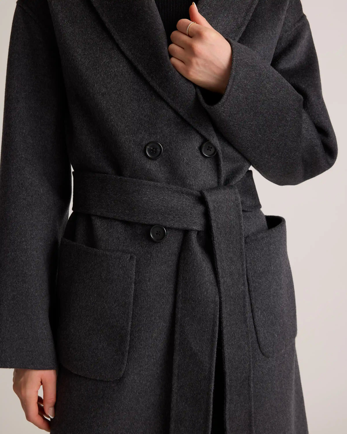 100% Mongolian Cashmere Double-Faced Double-Breasted Wrap Coat